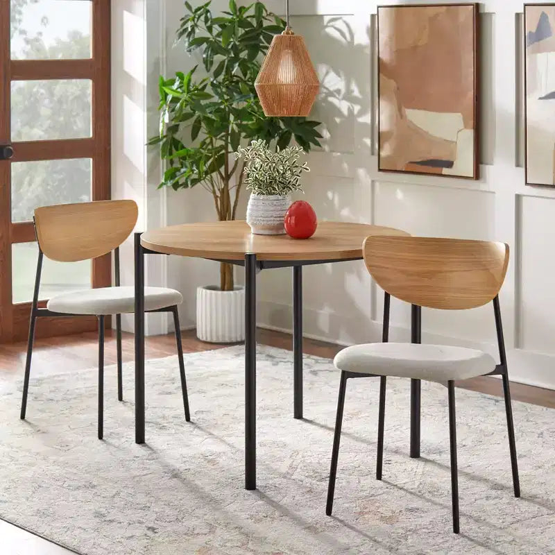 Ensemble de salle à manger Lifestorey 3 pièces Jari rond, moderne du milieu du siècle, chêne/noir