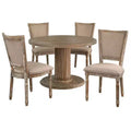 Lifestorey 5pc Isla Pedestal 45.75" Round Dining Set Reclaimed Natural/Light Gray