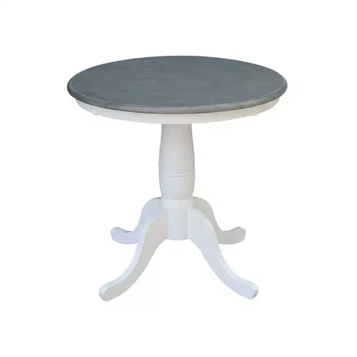 29" Dining Height Ronin Round Pedestal Table White/Heather Gray - International Concepts: Solid Wood, Small Space