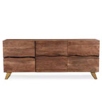 Buffet 3 Portes en Bois de Seesham Bords Vivants Or - Timbergirl