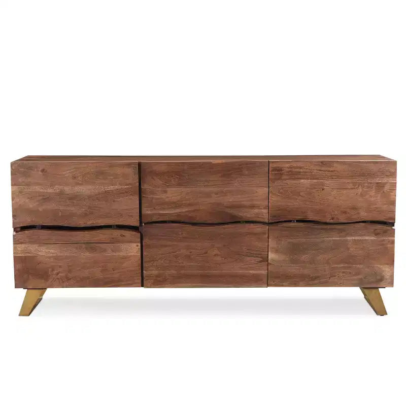 Buffet 3 Portes en Bois de Seesham Bords Vivants Or - Timbergirl