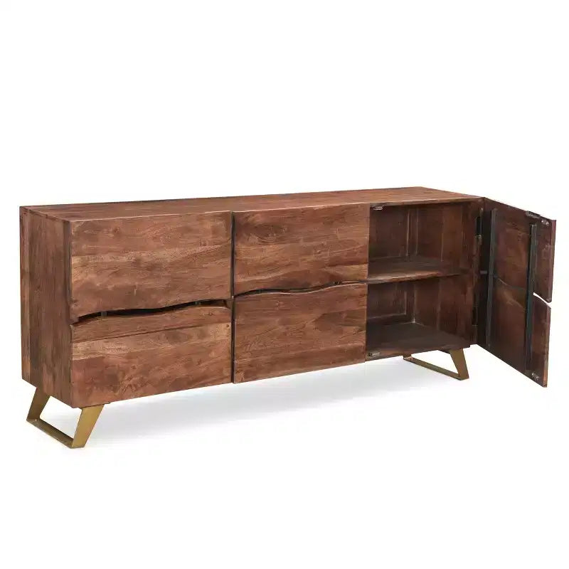 Buffet 3 Portes en Bois de Seesham Bords Vivants Or - Timbergirl