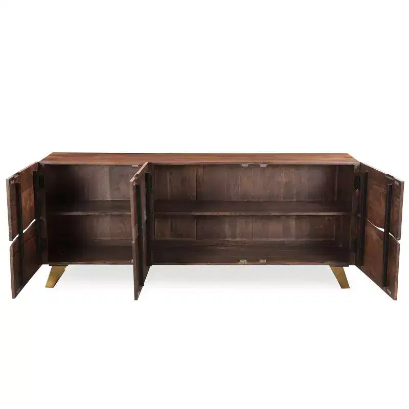 Buffet 3 Portes en Bois de Seesham Bords Vivants Or - Timbergirl