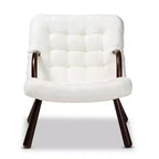 Fauteuil d'appoint Eisa en similicuir retourné rembourré et bois Blanc/Noyer - Baxton Studio
