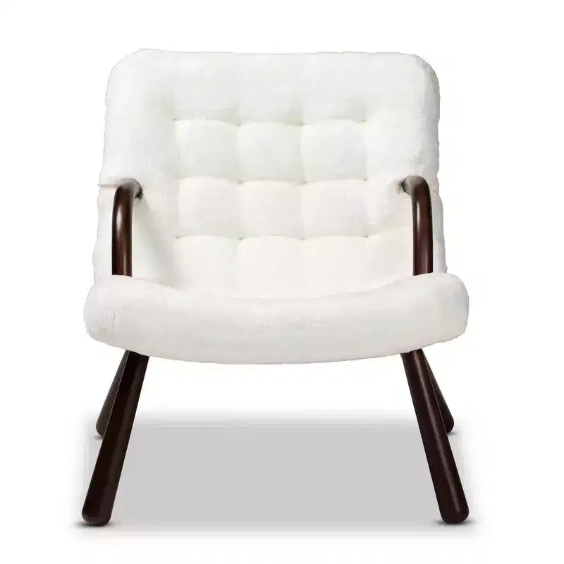 Fauteuil d'appoint Eisa en similicuir retourné rembourré et bois Blanc/Noyer - Baxton Studio