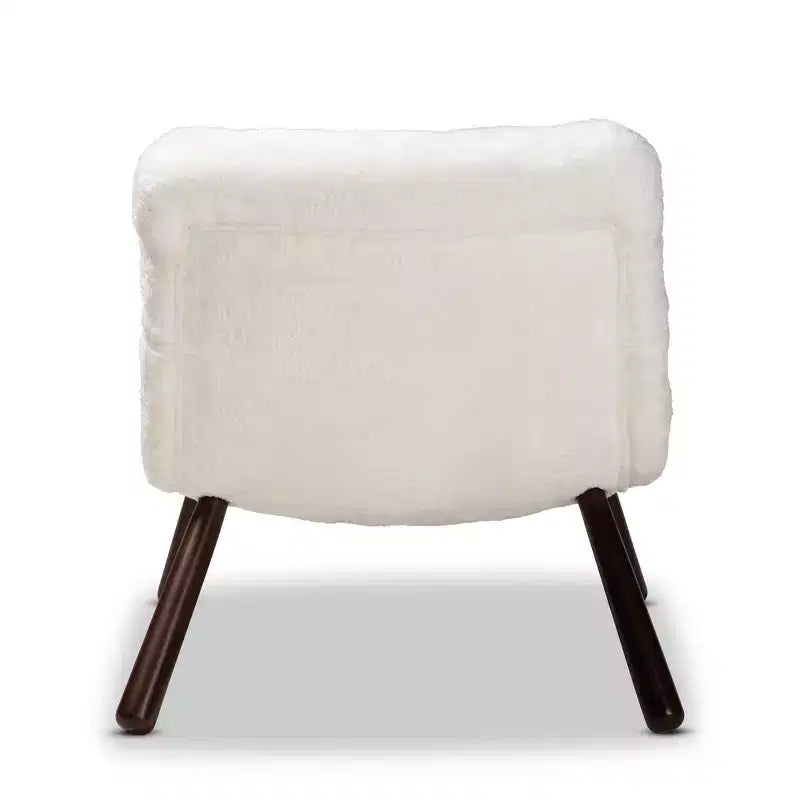 Fauteuil d'appoint Eisa en similicuir retourné rembourré et bois Blanc/Noyer - Baxton Studio