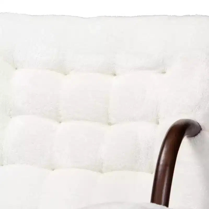 Fauteuil d'appoint Eisa en similicuir retourné rembourré et bois Blanc/Noyer - Baxton Studio