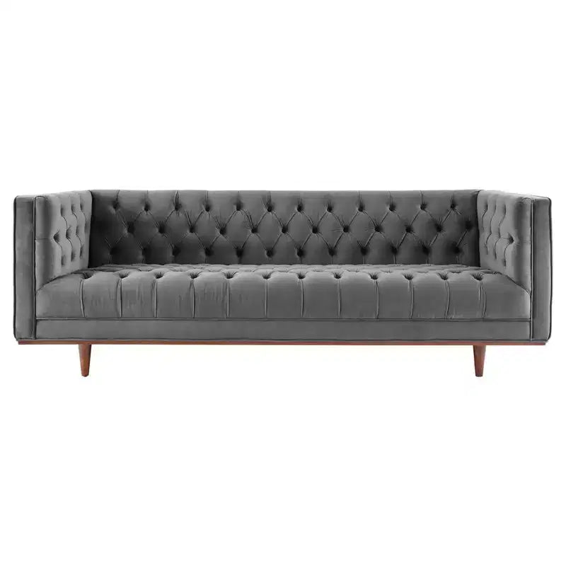 Canapé en velours touffeté Elation gris - Modway : style art déco glamour, résistant aux taches, pieds fuselés