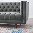 Canapé en velours touffeté Elation gris - Modway : style art déco glamour, résistant aux taches, pieds fuselés
