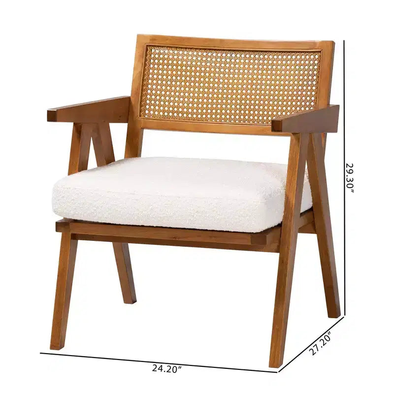 Fauteuil Baxton Studio Jetsam en tissu bouclé et bois crème/noyer marron : meuble d'appoint rembourré