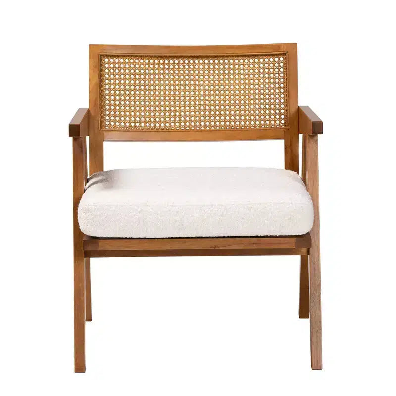 Fauteuil Baxton Studio Jetsam en tissu bouclé et bois crème/noyer marron : meuble d'appoint rembourré