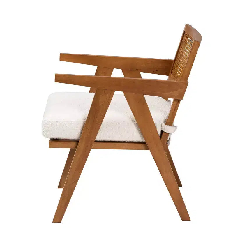 Fauteuil Baxton Studio Jetsam en tissu bouclé et bois crème/noyer marron : meuble d'appoint rembourré