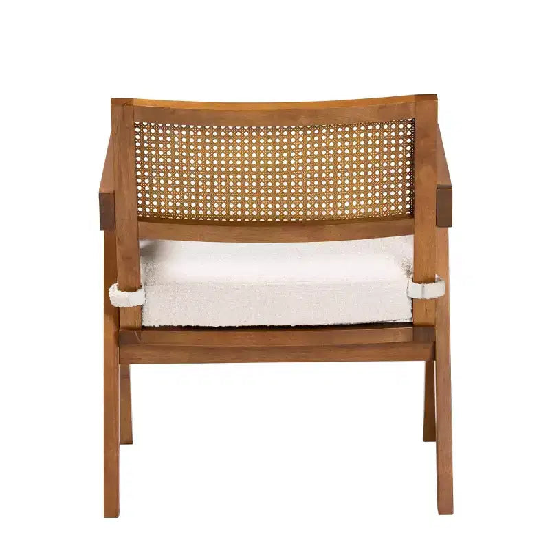 Fauteuil Baxton Studio Jetsam en tissu bouclé et bois crème/noyer marron : meuble d'appoint rembourré