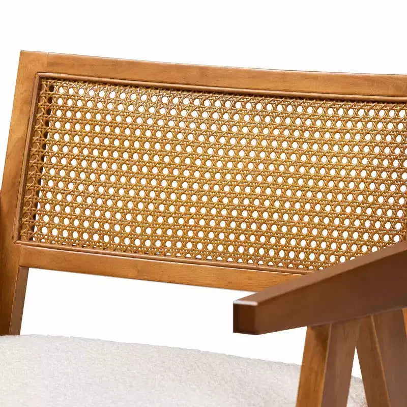 Fauteuil Baxton Studio Jetsam en tissu bouclé et bois crème/noyer marron : meuble d'appoint rembourré