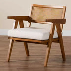 Fauteuil Baxton Studio Jetsam en tissu bouclé et bois crème/noyer marron : meuble d'appoint rembourré
