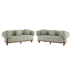 Christopher Knight Home Jose 82 " Set of 2 Rubberwood Boucle Upholstered 3 Seater Curved Sofa with Pillows Light Green