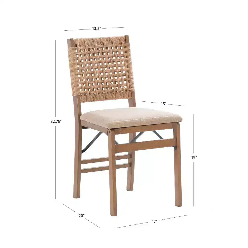 Linon Lot de 2 chaises pliantes modernes du milieu du siècle à dossier tissé Valley et siège rembourré naturel