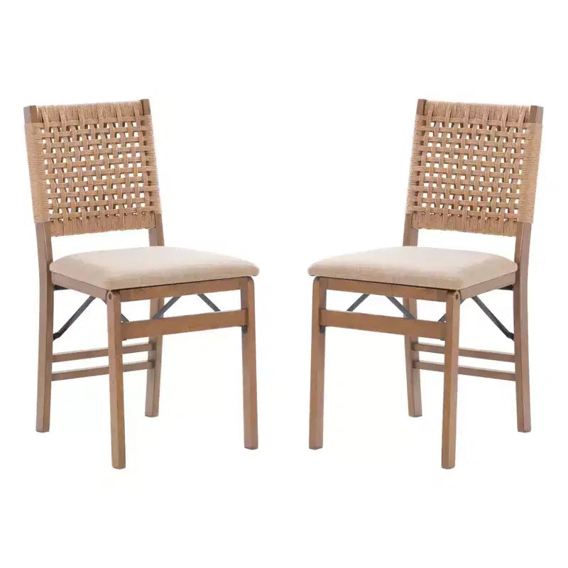 Linon Lot de 2 chaises pliantes modernes du milieu du siècle à dossier tissé Valley et siège rembourré naturel