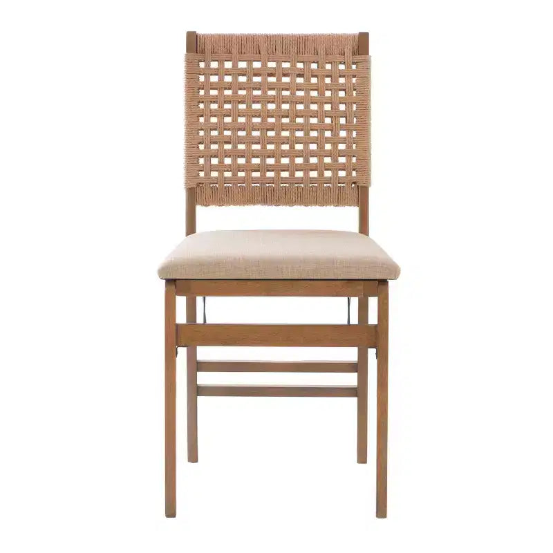 Linon Lot de 2 chaises pliantes modernes du milieu du siècle à dossier tissé Valley et siège rembourré naturel