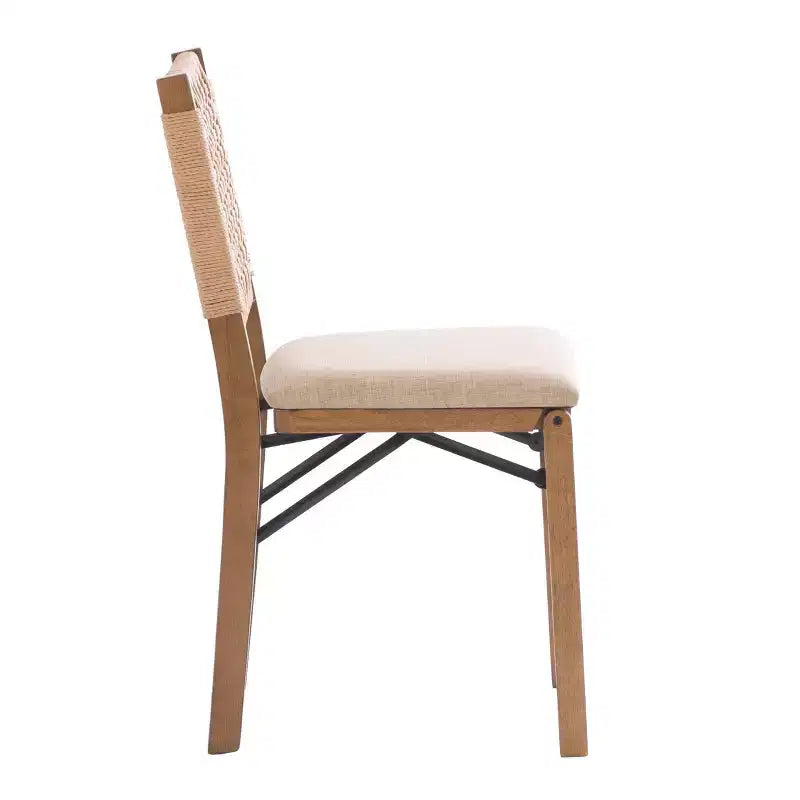 Linon Lot de 2 chaises pliantes modernes du milieu du siècle à dossier tissé Valley et siège rembourré naturel