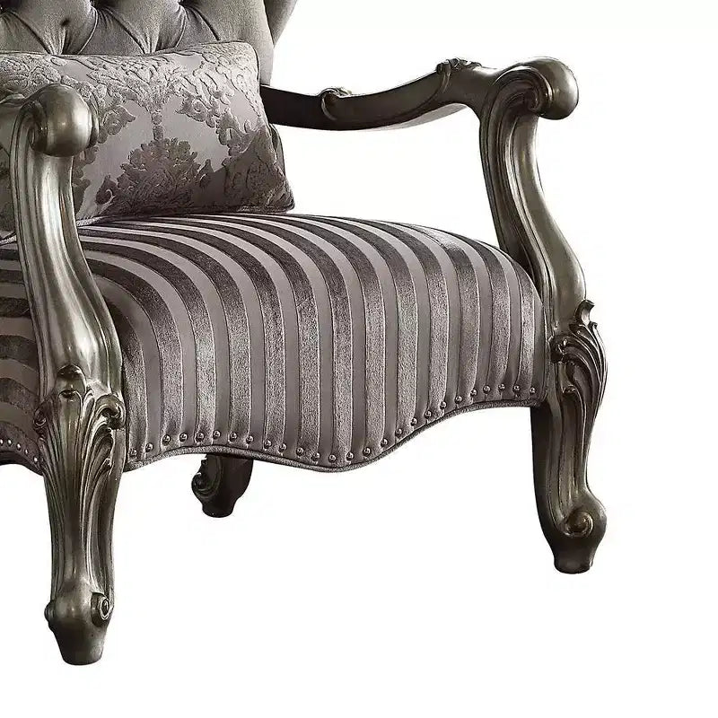 Chaise Versailles avec 1 coussin Velours/Finition Platine Vieillie - Acme Furniture