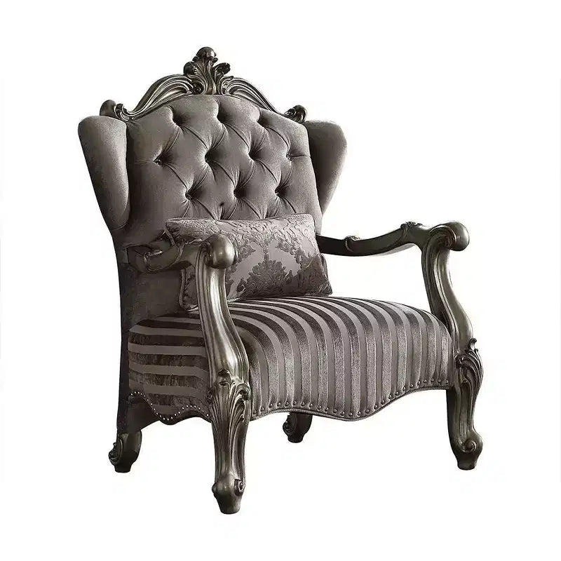 Chaise Versailles avec 1 coussin Velours/Finition Platine Vieillie - Acme Furniture