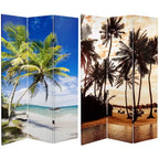 Oriental Furniture 6" Double Sided Sunset Palms Canvas Room Divider Blue: Freestanding, Foldable Partition, No Assembly Required