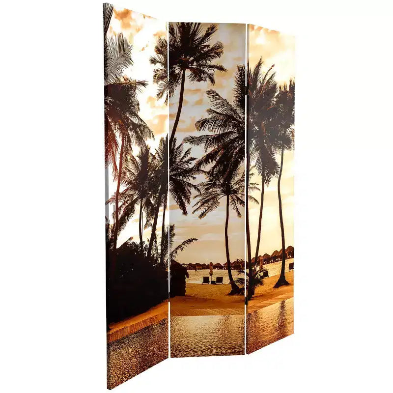 Paravent Parme Coucher de soleil 6 pieds, double face, en toile, bleu : Autoportant, pliable, aucun assemblage requis