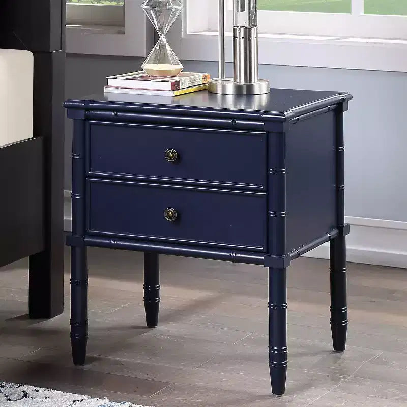 Table de chevet Comfort Pointe Ellison bleu nuit : style côtier, 2 tiroirs, cadre en MDF et peuplier, 63,5 cm H x 58,4 cm L