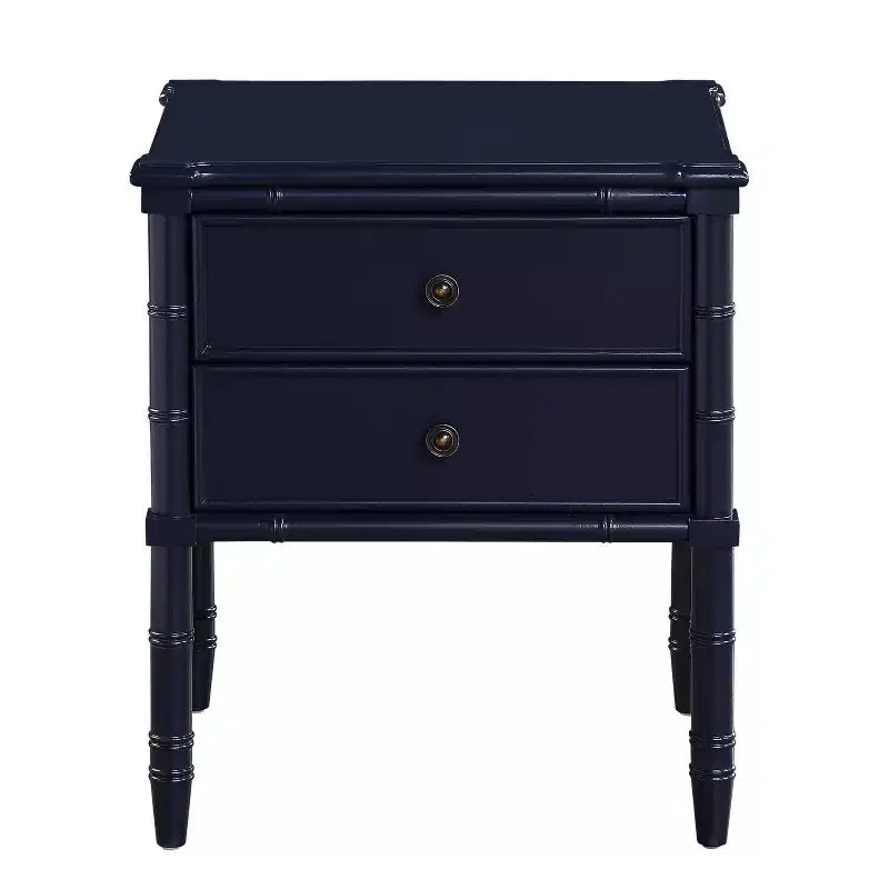 Table de chevet Comfort Pointe Ellison bleu nuit : style côtier, 2 tiroirs, cadre en MDF et peuplier, 63,5 cm H x 58,4 cm L