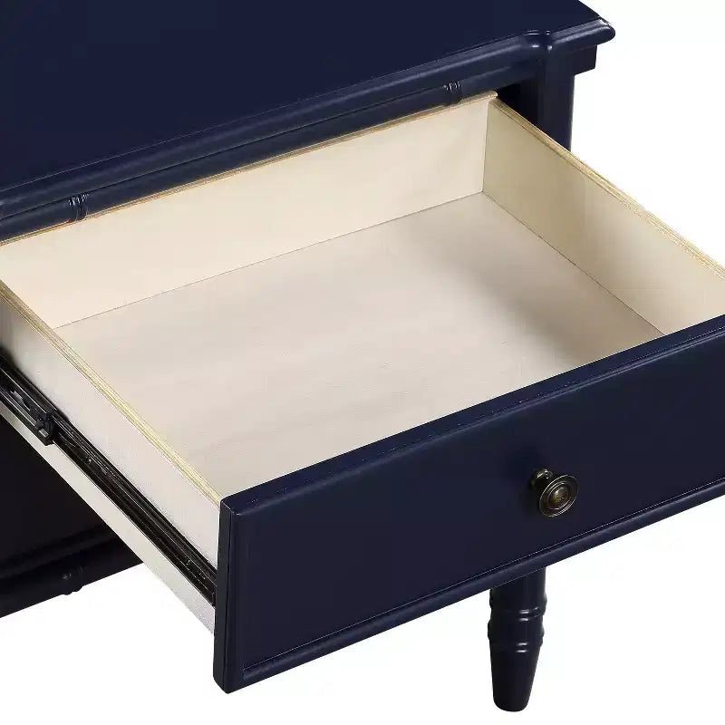 Table de chevet Comfort Pointe Ellison bleu nuit : style côtier, 2 tiroirs, cadre en MDF et peuplier, 63,5 cm H x 58,4 cm L