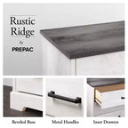 Table de chevet de ferme Prepac Rustic Ridge avec 2 tiroirs et compartiment ouvert Blanc délavé