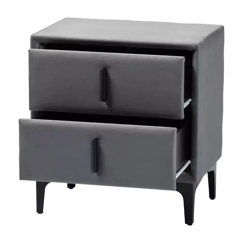 Table de chevet à 2 tiroirs en velours Baxton Studio Etienne, gris ardoise/noir