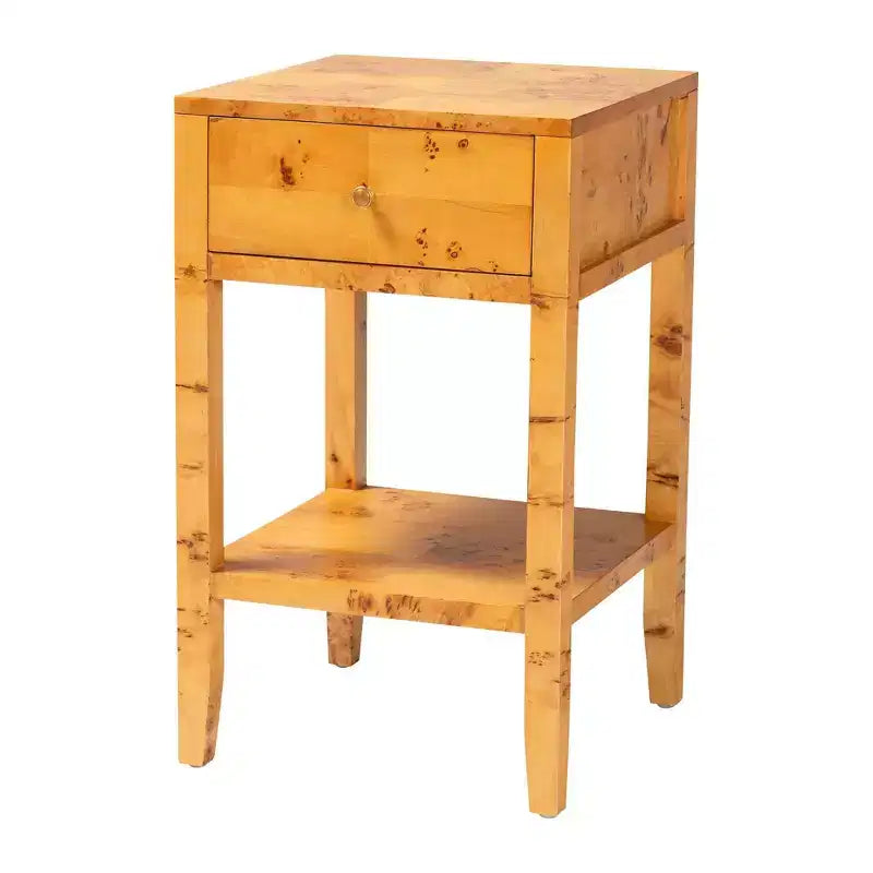 bali & pari Ghina Wood 1 tiroir Table de Chevet Loupe de Peuplier Clair