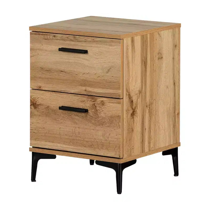 South Shore Musano Nightstand Nordik Oak: Modern Urban Bedside Table with Metal Handles, 2 Drawers