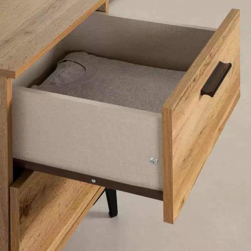Table de chevet South Shore Musano Chêne Nordik : Table de chevet urbaine moderne avec poignées métalliques, 2 tiroirs