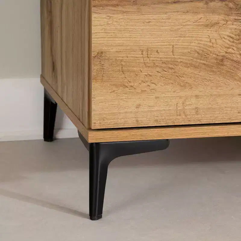 Table de chevet South Shore Musano Chêne Nordik : Table de chevet urbaine moderne avec poignées métalliques, 2 tiroirs