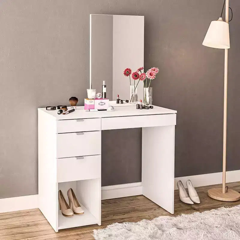 Polifurniture Joplin Coiffeuse avec Miroir Blanc : Coiffeuse Moderne, Forme Rectangulaire, Matériau Bois