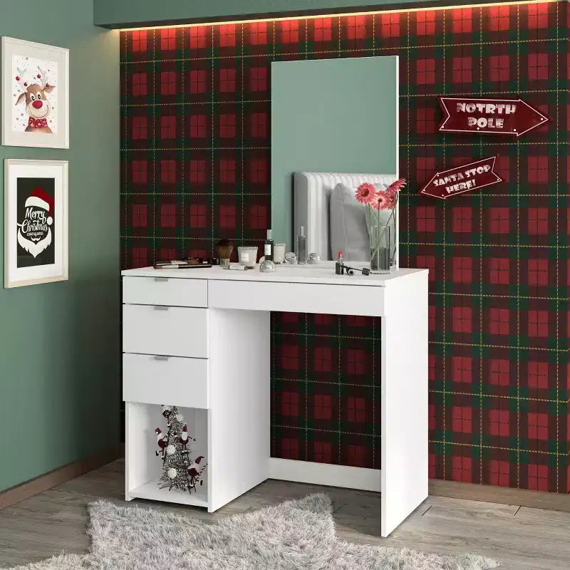 Polifurniture Joplin Coiffeuse avec Miroir Blanc : Coiffeuse Moderne, Forme Rectangulaire, Matériau Bois