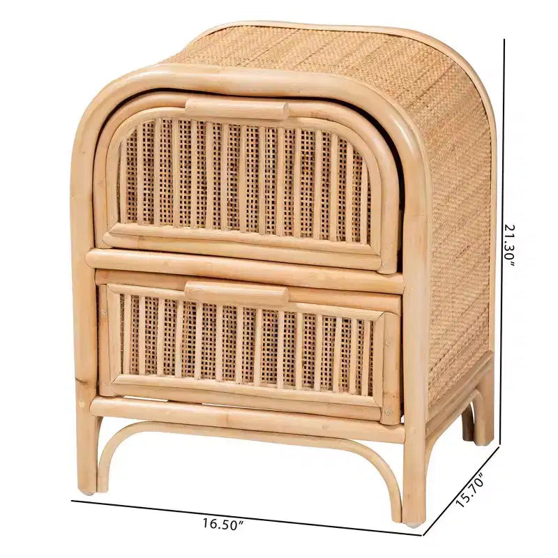 bali & pari Table de chevet Adrika en rotin naturel à 2 tiroirs naturelle : Rangement de chevet, aucun assemblage requis