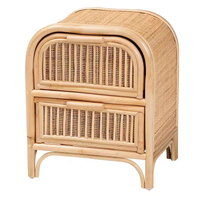 bali & pari Adrika Natural Rattan 2 Drawer Nightstand Natural: Bedside Storage, No Assembly Required