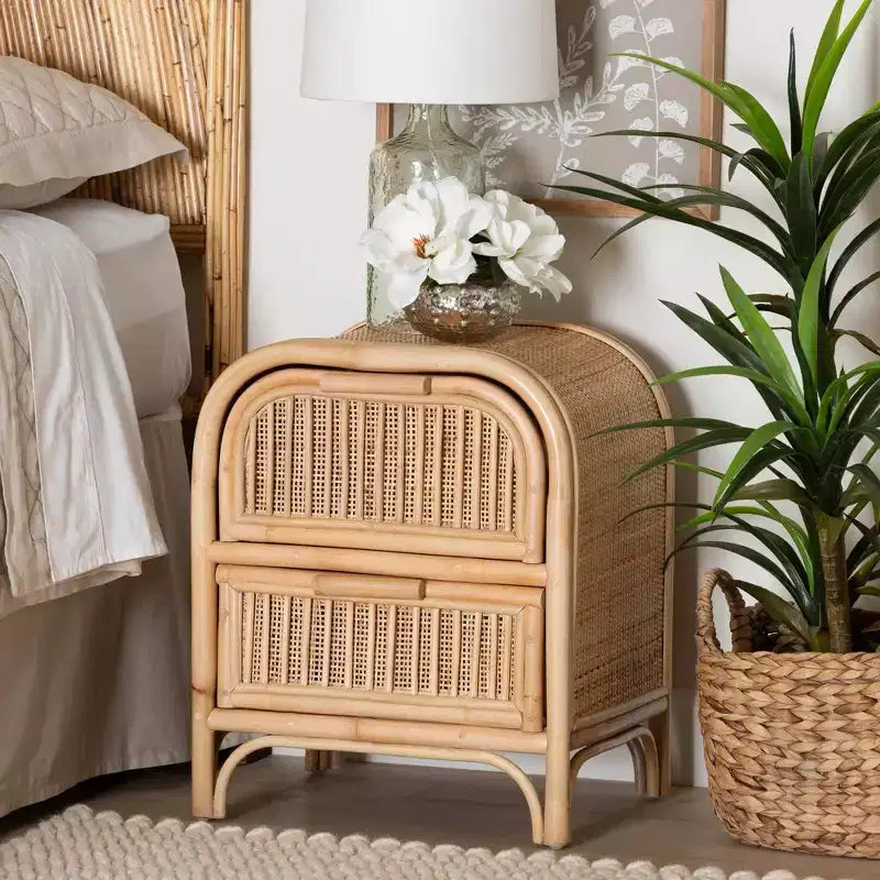 bali & pari Table de chevet Adrika en rotin naturel à 2 tiroirs naturelle : Rangement de chevet, aucun assemblage requis