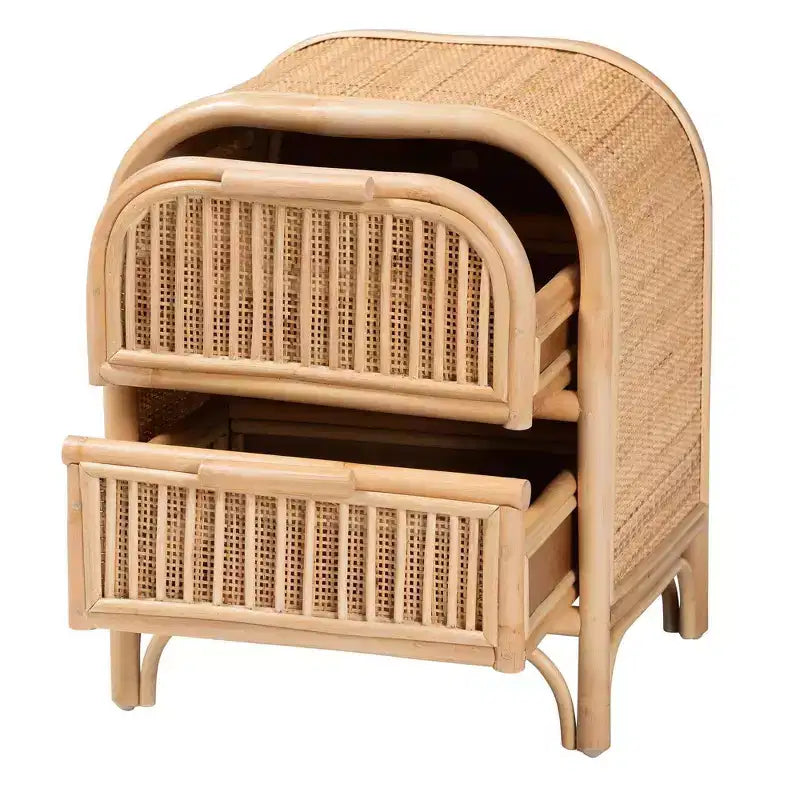 bali & pari Table de chevet Adrika en rotin naturel à 2 tiroirs naturelle : Rangement de chevet, aucun assemblage requis