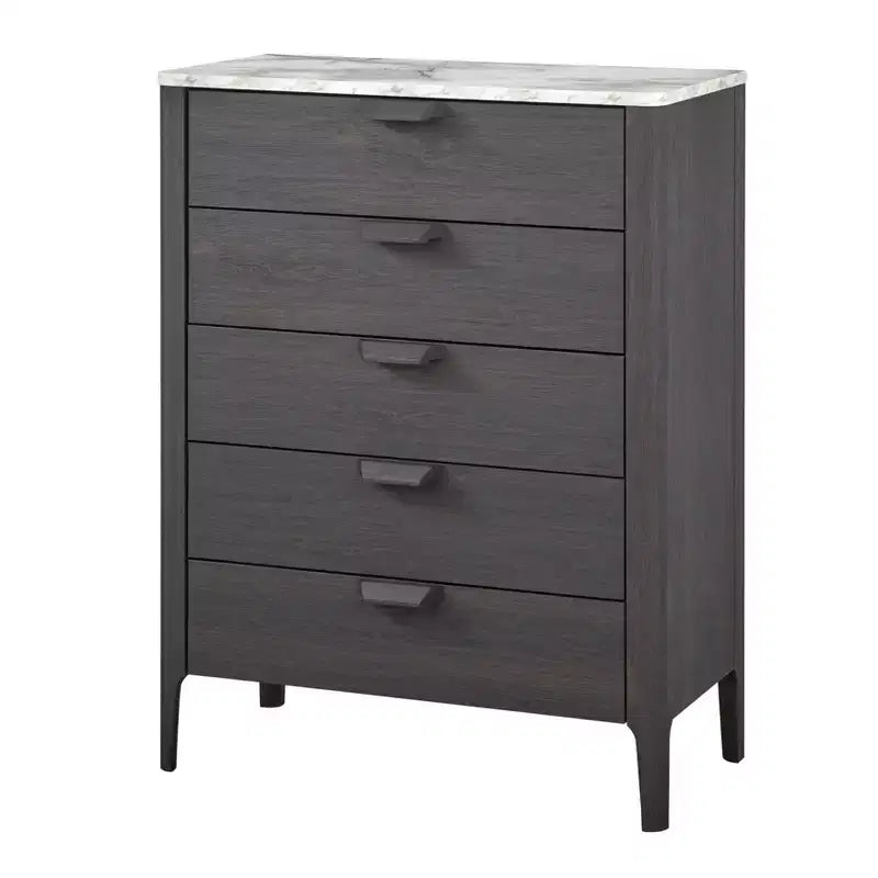 Buylateral Keely Commode 5 tiroirs à plateau en faux marbre gris anthracite : Moderne du milieu du siècle, Rangement de chambre, Plateau en faux marbre