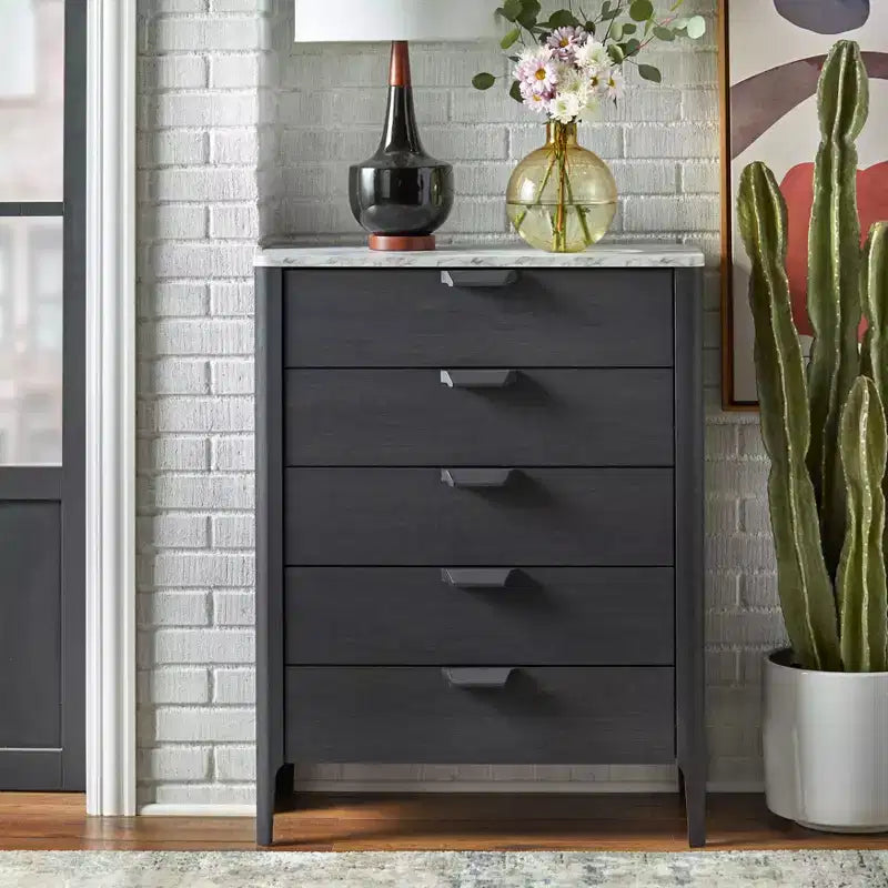 Buylateral Keely Commode 5 tiroirs à plateau en faux marbre gris anthracite : Moderne du milieu du siècle, Rangement de chambre, Plateau en faux marbre