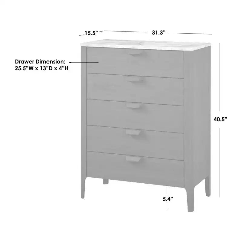 Buylateral Keely Commode 5 tiroirs à plateau en faux marbre gris anthracite : Moderne du milieu du siècle, Rangement de chambre, Plateau en faux marbre