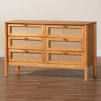 Commode à 6 tiroirs en bois Jenn Baxton Studio avec rotin finition vieillie marron doré/rotin vieilli