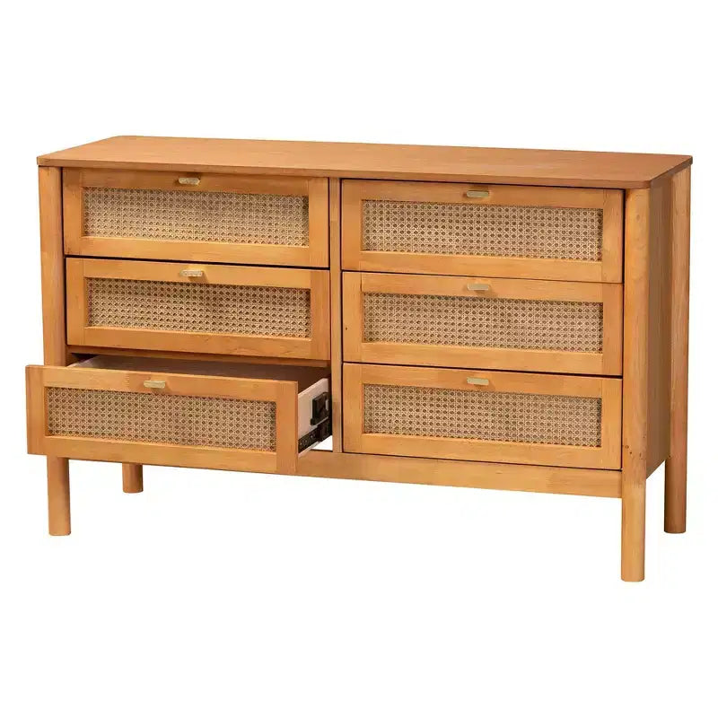 Commode à 6 tiroirs en bois Jenn Baxton Studio avec rotin finition vieillie marron doré/rotin vieilli