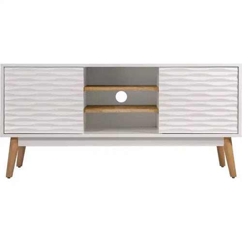 Aurie Media Console French White - Adore Decor: Geometric, Storage, Fits up to 55" TV