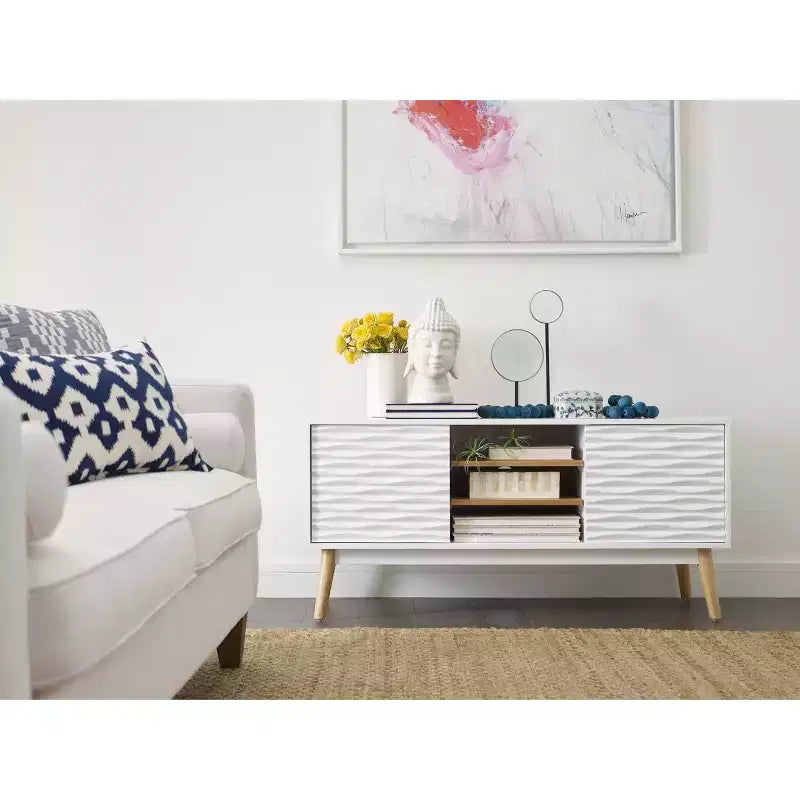 Meuble TV Aurie blanc français – Adore Decor : Géométrique, Rangement, Convient aux téléviseurs jusqu'à 55 po
